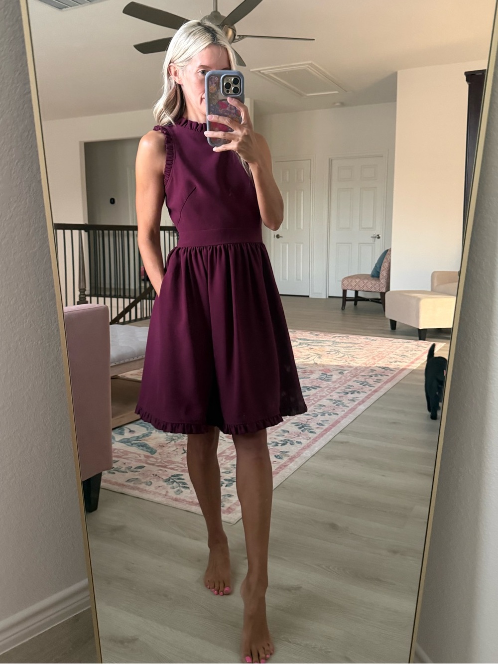 Kate Spade dress size 0 burgundy ruffle hem
